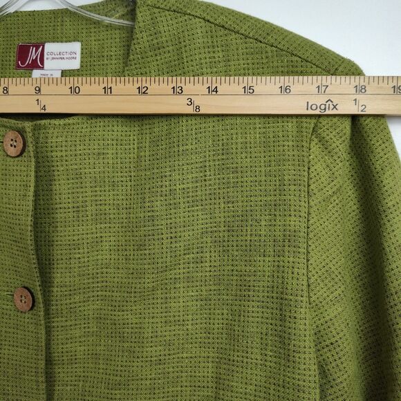 Jennifer Moore Jacket Women's Size 16 Green Linen-Blend 5-Button Round Neck - Picture 3 of 9